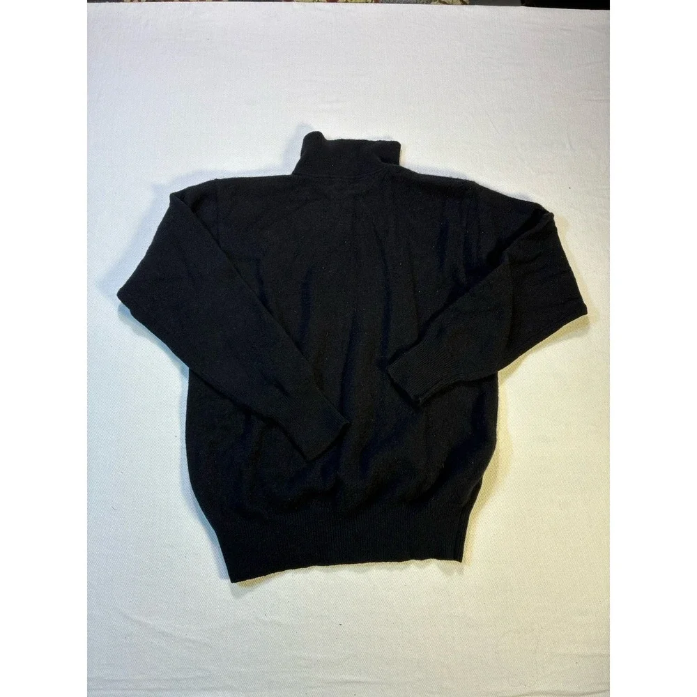 Vintage Polo Ralph Lauren Lambswool Sweater Large Black Quarter Button Pink Pony
